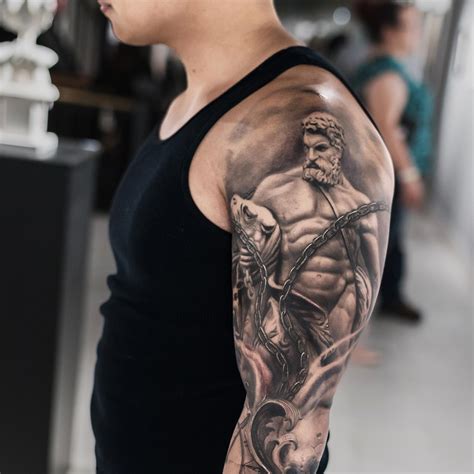 greek mythology half sleeve tattoo.